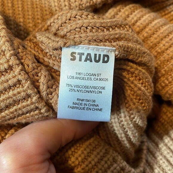 Staud Kirby Ribbed Sweater Dress Midi Camel - Picture 7 of 9